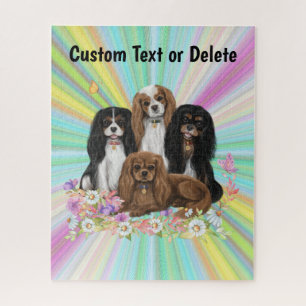 Four Cavalier King Charles Spaniels in Flowers     Jigsaw Puzzle