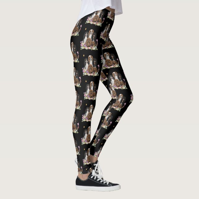 Four Cavalier King Charles Spaniels in Flowers     Leggings (Right)