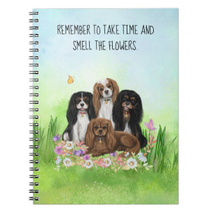 Four Cavalier King Charles Spaniels in Flowers Notebook