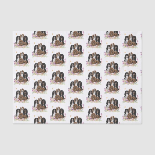 Four Cavalier King Charles Spaniels in Flowers   Tissue Paper (Front)