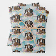 Four Cavalier King Charles Spaniels in Flowers 