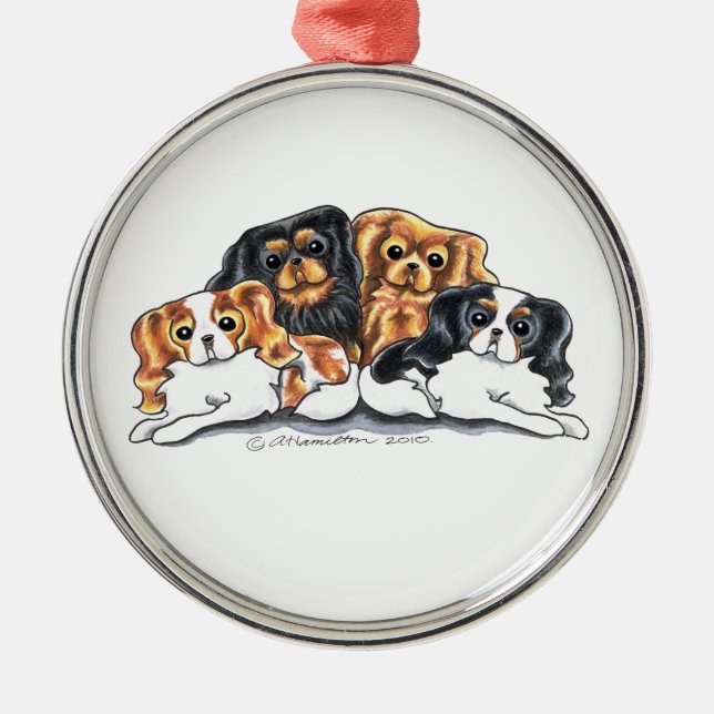 Four Cavalier King Charles Spaniels Metal Ornament (Front)