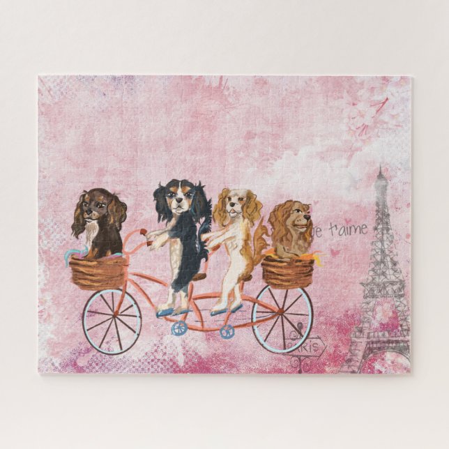 Four Cavalier King Charles Spaniels Riding a Bike  Jigsaw Puzzle (Horizontal)