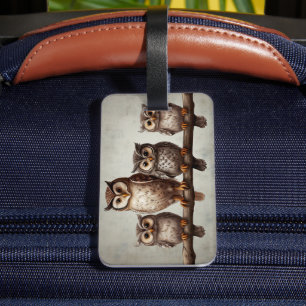 Four Charming Owls Luggage Tag