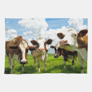 Four chatting cows kitchen towel