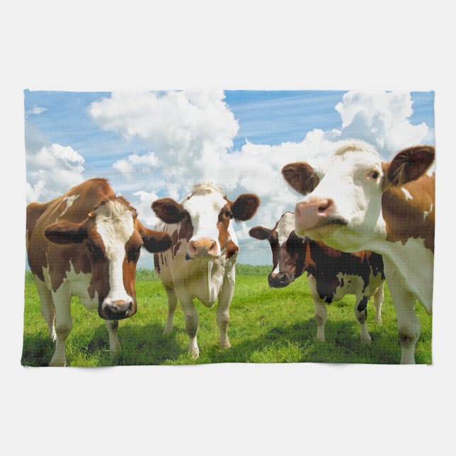 Four chatting cows kitchen towel (Horizontal)