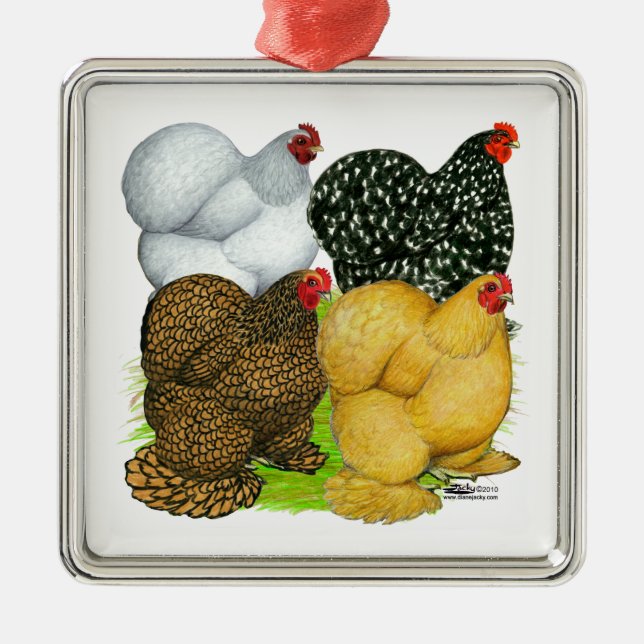 Four Cochin Hens Metal Ornament (Front)
