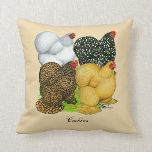 Four Cochin Hens Throw Pillow