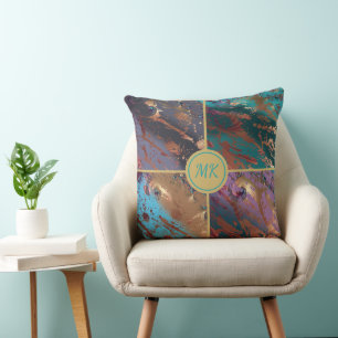 Four Colour Block Monogrammed Throw Pillow