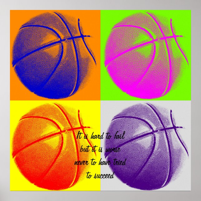 Four Colour Motivational Quote Basketball Poster (Front)