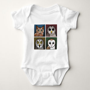 Four Colour Owls (dark) Baby Bodysuit