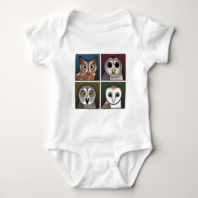 Four Colour Owls (dark) Baby Bodysuit (Front)