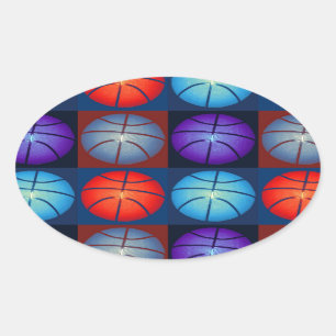 Four Colour Pop Art Basketball Oval Sticker