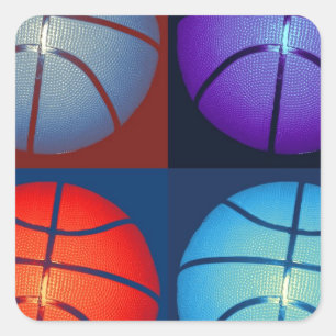 Four Colour Pop Art Basketball Square Sticker