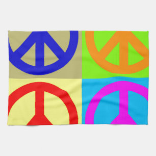 Four Colour Pop Art Peace Sign Kitchen Towel