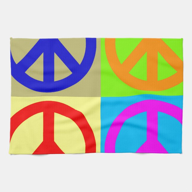 Four Colour Pop Art Peace Sign Kitchen Towel (Horizontal)