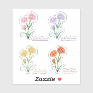 Four-Colour soft Carnation Watercolor Sticker Set