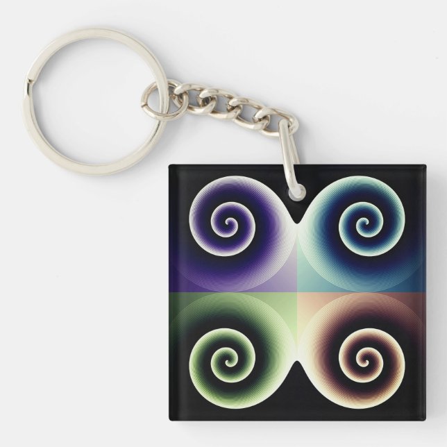 Four Colour Spiral Abstract Art Keychain (Front)