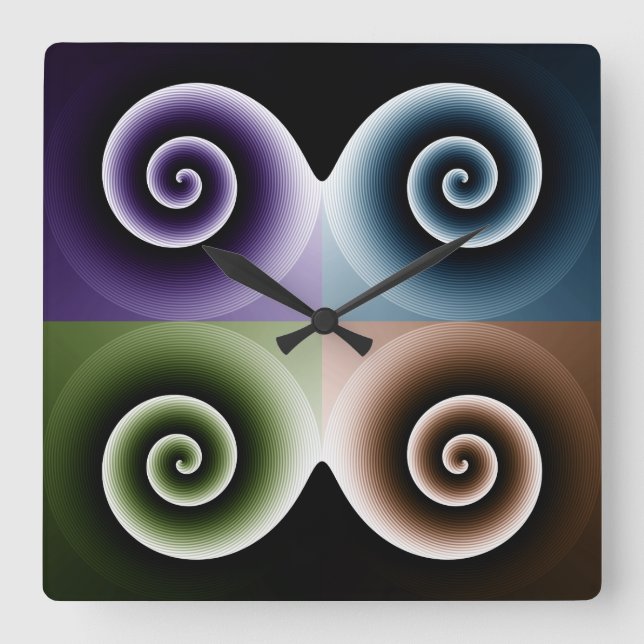 Four Colour Spiral Art Square Wall Clock (Front)