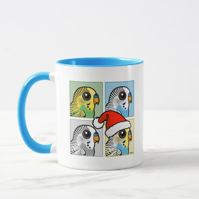 Four Colour Xmas Budgies Mug (Left)