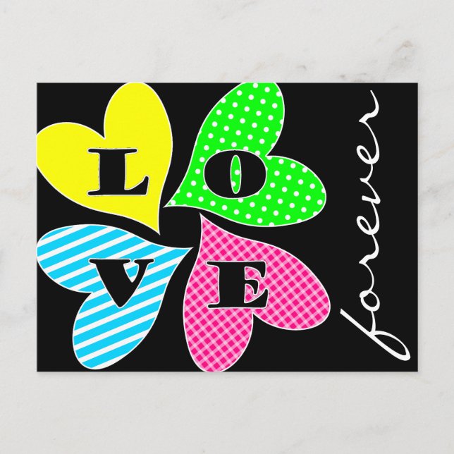 Four Coloured Hearts Holiday Postcard (Front)