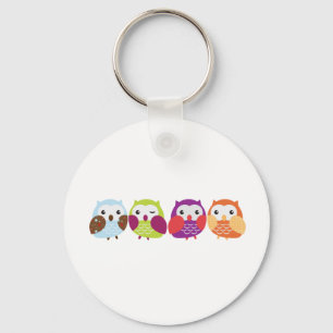 Four Colourful Owls Keychain