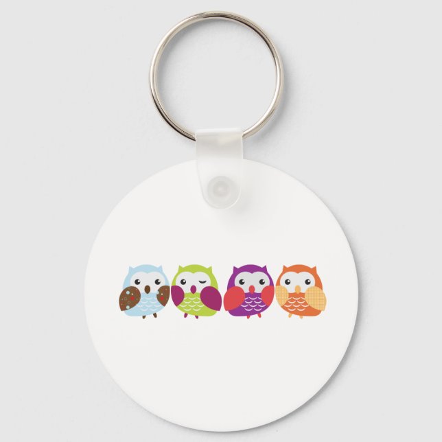 Four Colourful Owls Keychain (Front)