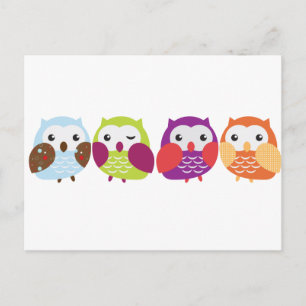Four Colourful Owls Postcard