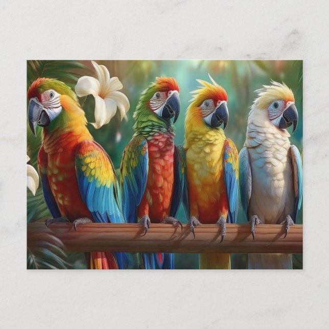 Four Colourful Parrots Postcard (Front)