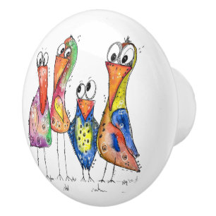 Four Colourful Whimsical Birds Ceramic Knob