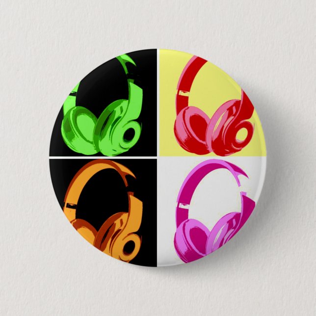 Four Colours Headphone Pop Art Head Phone 2 Inch Round Button (Front)