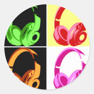 Four Colours Headphone Pop Art Head Phone Classic Round Sticker