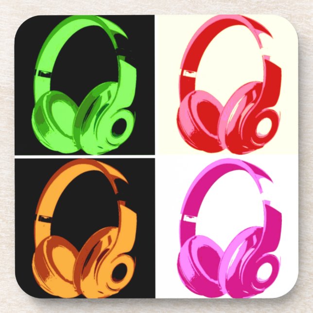 Four Colours Headphone Pop Art Head Phone Coaster (Front)