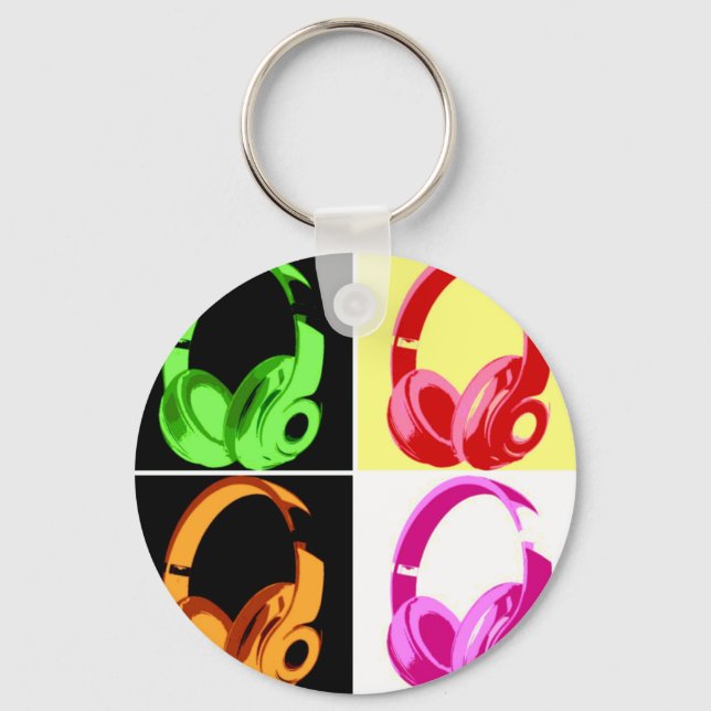 Four Colours Headphone Pop Art Head Phone Keychain (Front)