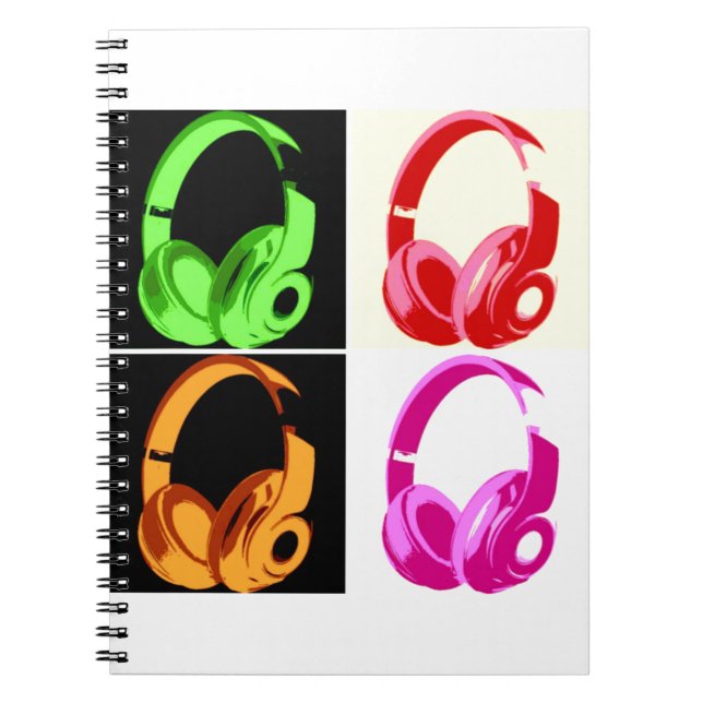 Four Colours Headphone Pop Art Head Phone Notebook (Front)