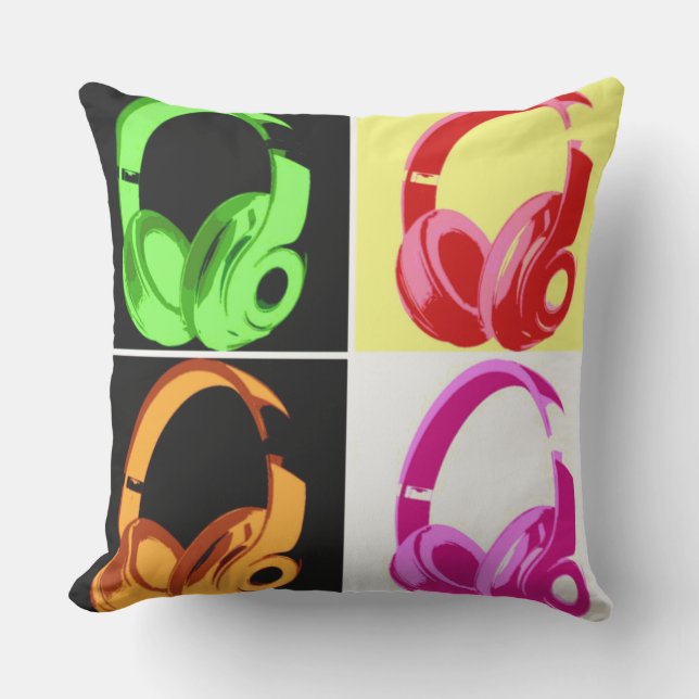 Four Colours Headphone Pop Art Head Phone Outdoor Pillow (Front)