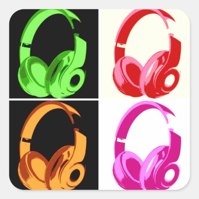 Four Colours Headphone Pop Art Head Phone Square Sticker (Front)