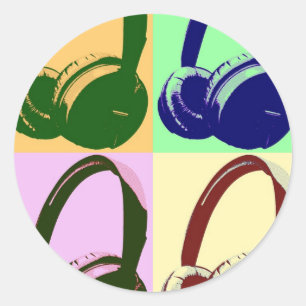 Four Colours Pop Art Headphones Classic Round Sticker