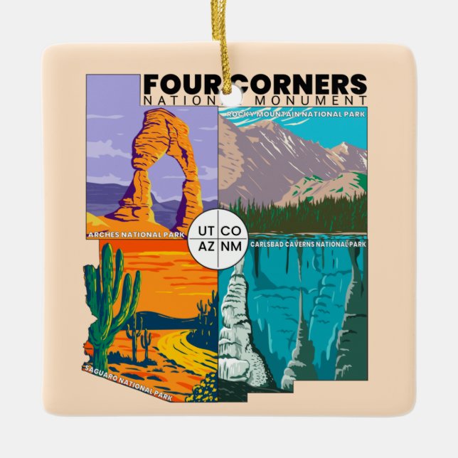 Four Corners National Monument with National Parks Ceramic Ornament (Front)
