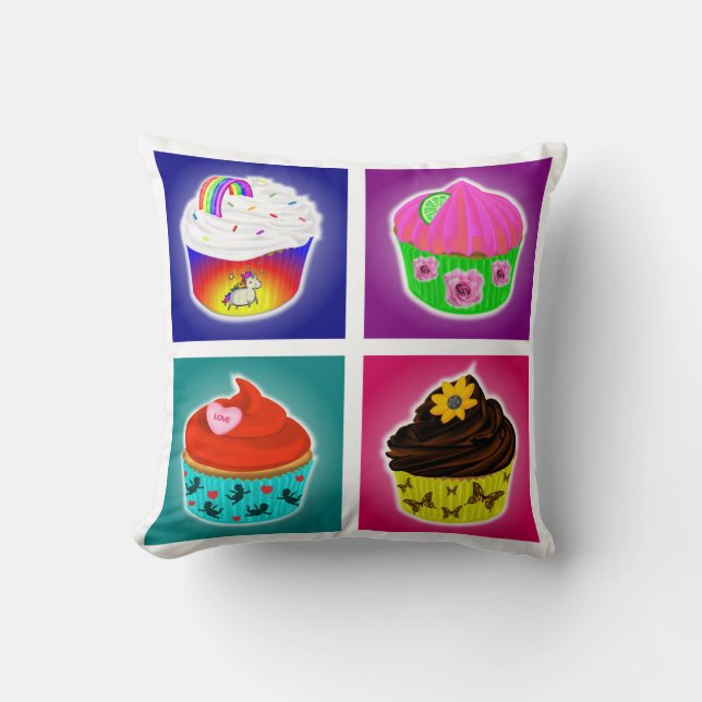 Four Cupcakes Throw Pillow (Front)