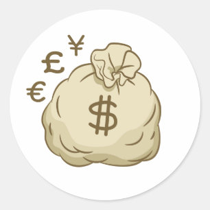 Four Currency Money bag Classic Round Sticker