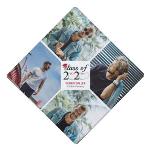 Four custom large photos class of 2020 paper towel graduation cap topper