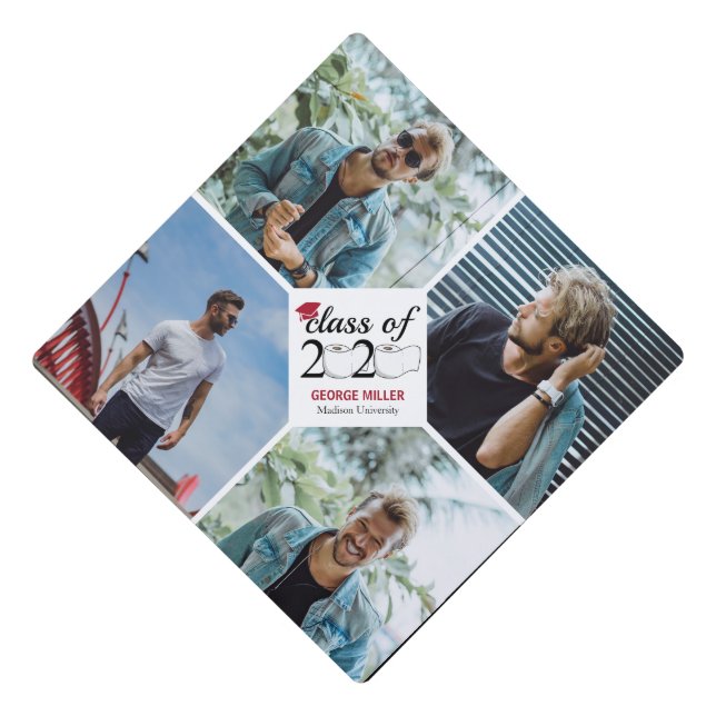 Four custom large photos class of 2020 paper towel graduation cap topper (Front)