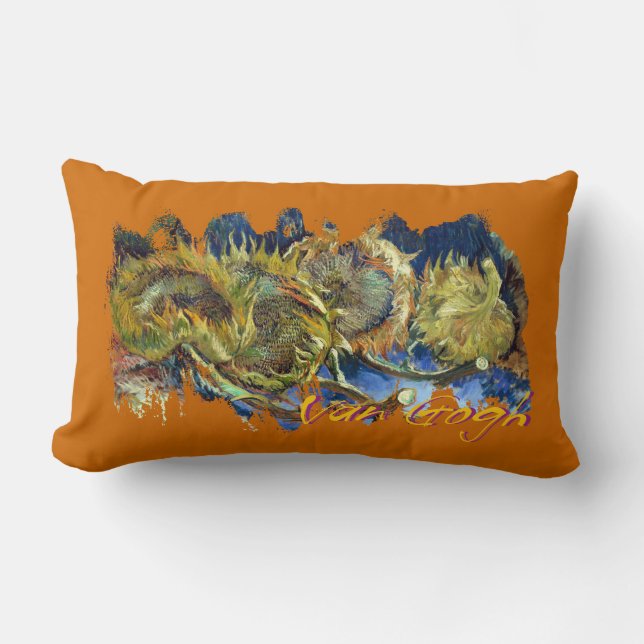 Four Cut Sunflowers by Van Gogh Lumbar Pillow (Front)