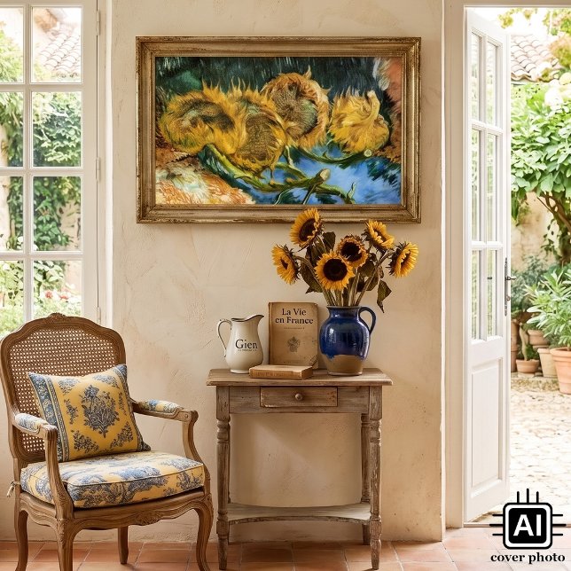 Four Cut Sunflowers by Vincent van Gogh Poster (Four Cut Sunflowers by Vincent van Gogh is a vintage post impressionism still life floral painting.)
