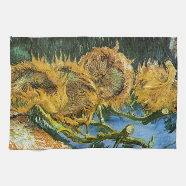 Four Cut Sunflowers, Vincent van Gogh Kitchen Towel (Horizontal)