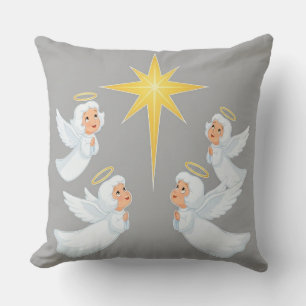 Four Cute Angels Praying Around a Bright Star Throw Pillow