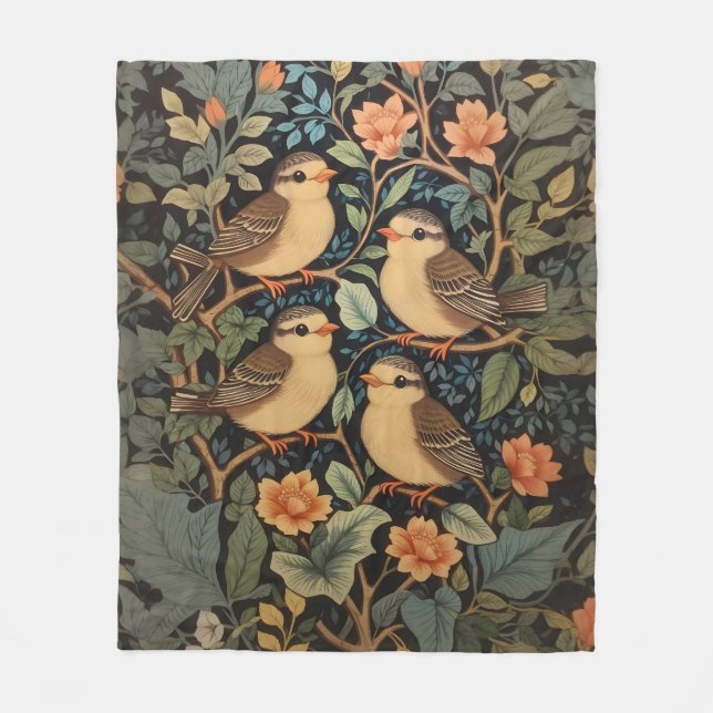 Four Cute Baby Birds Nature Inspired  Fleece Blanket (Front)
