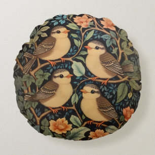 Four Cute Baby Birds Nature Inspired Round Pillow