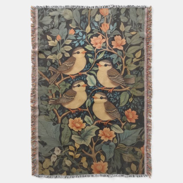 Four Cute Baby Birds Nature Inspired  Throw Blanket (Front Vertical)